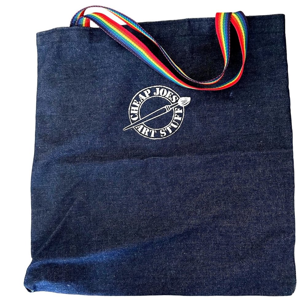 Vintage 90's Cheap Joe's Art Stuff Denim Tote Bag Rainbow Straps Large  …